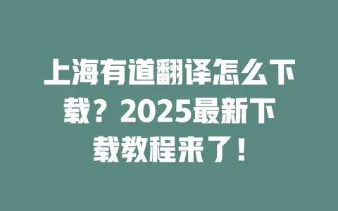 上海有道翻译怎么下载？2025最新下载教程来了！ 一