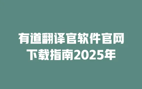 有道翻译官软件官网下载指南2025年 一