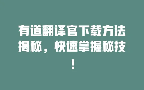 有道翻译官下载方法揭秘，快速掌握秘技！ 一